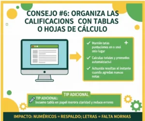 Consejo #6 Organiza las calificaciones usando tablas o hojas de cálculo