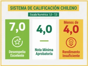 Chile utiliza principalmente una escala numérica de 1,0 a 7,0, donde