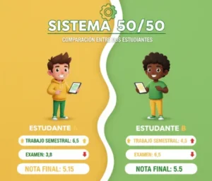Veamos la comparación entre dos estudiantes en un sistema 5050
