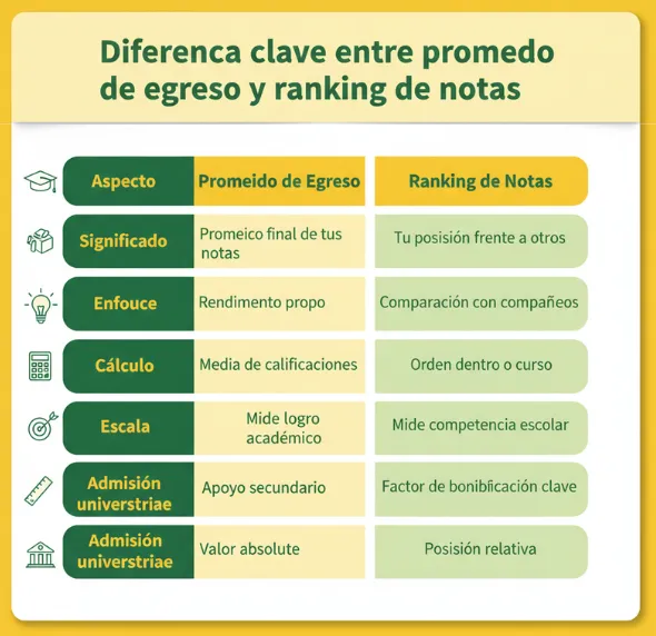 Diferencia clave entre promedio de egreso y ranking de notas
