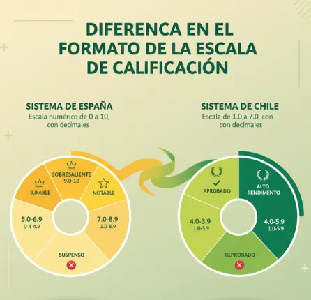 Diferencia en el formato de la escala de calificación España vs Chile