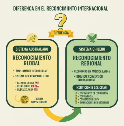 Diferencia en el reconocimiento internacional Australia vs. Chile