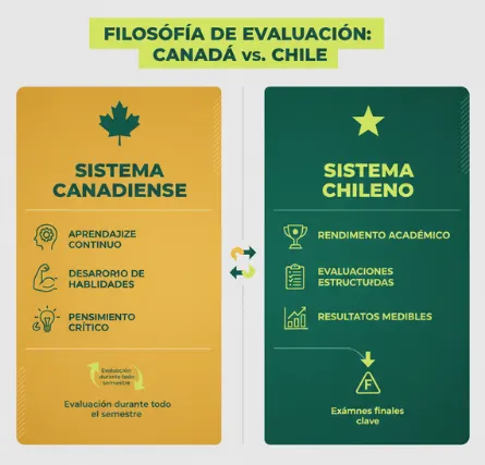 Diferencia en la filosofía de evaluación Canadá y Chile