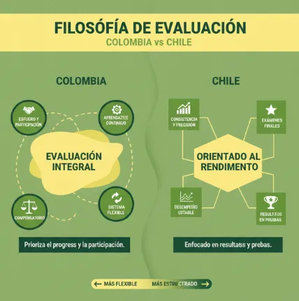 Diferencia en la filosofía de evaluación colombiano vs chileno