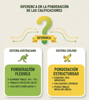 Diferencia en la ponderación de las calificaciones Australia vs. Chile