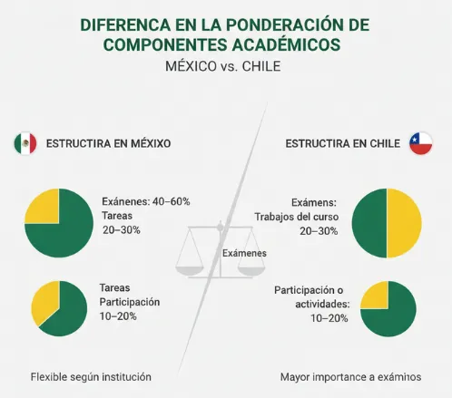 Diferencia en la ponderación de los componentes académicos mexicano vs chileno