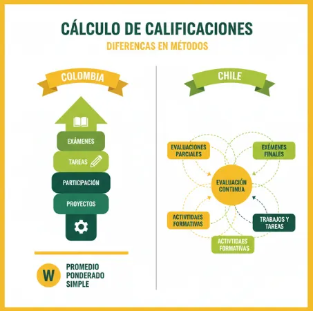 Diferencia en los métodos de cálculo de calificaciones Colombiano vs Chileno