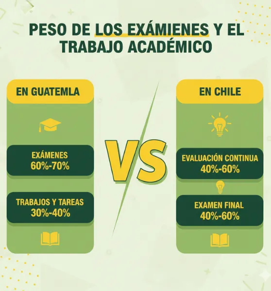 Peso de los exámenes y el trabajo académico guatemalteco vs chileno