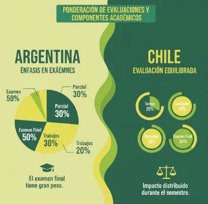 ponderación de evaluaciones y componentes académicos argentino vs chileno