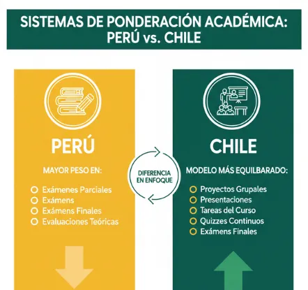 ponderación de exámenes, tareas y trabajos peru vs chile