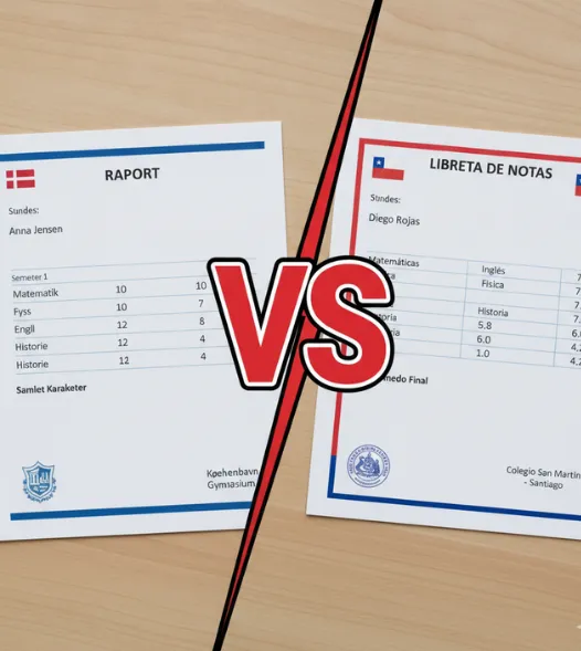 Boletines de notas y registros académicos Dinamarca vs Chile