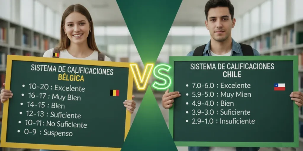 Sistema de calificaciones de Bélgica vs. Sistema de calificaciones de Chile