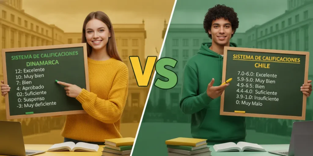 Sistema de calificaciones de Dinamarca vs sistema de calificaciones de Chile