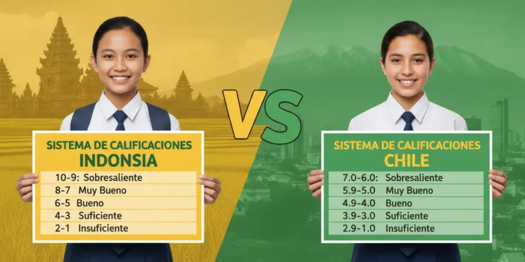 Sistema de calificaciones de Indonesia vs. sistema de calificaciones de Chile
