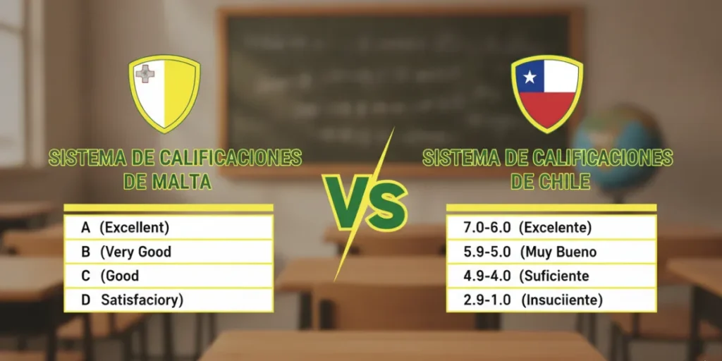 Sistema de calificaciones de Malta vs. sistema de calificaciones de Chile