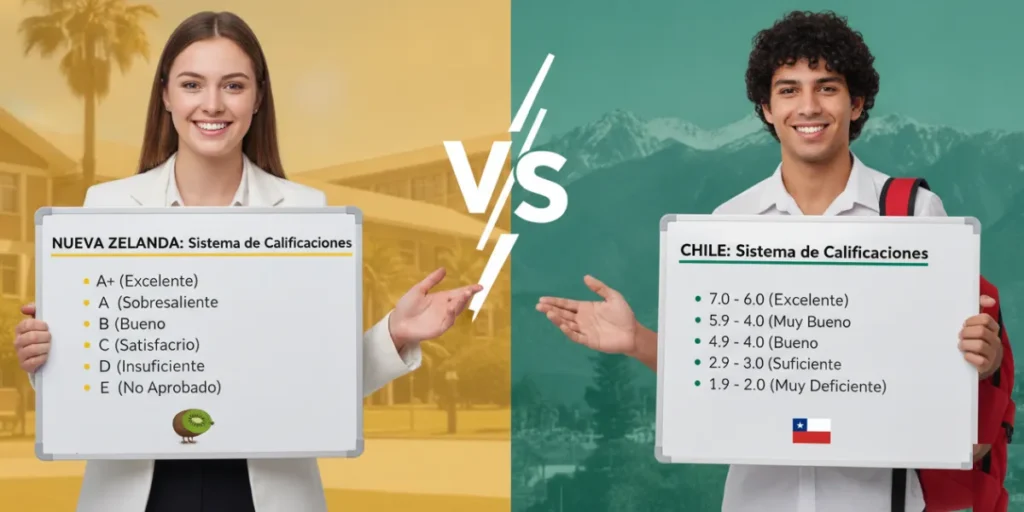 Sistema de calificaciones de Nueva Zelanda vs sistema de calificaciones de Chile