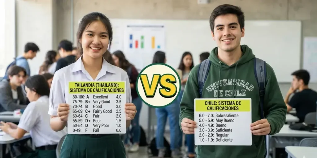 Sistema de calificaciones de Tailandia vs. sistema de calificaciones de Chile