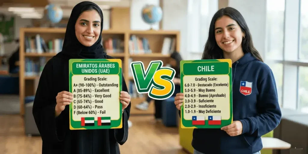 Sistema de calificaciones de los Emiratos Árabes Unidos vs. sistema de calificaciones de Chile