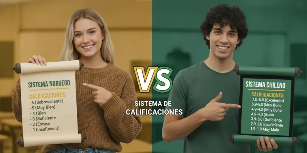 Sistema de calificaciones noruego vs. sistema de calificaciones chileno