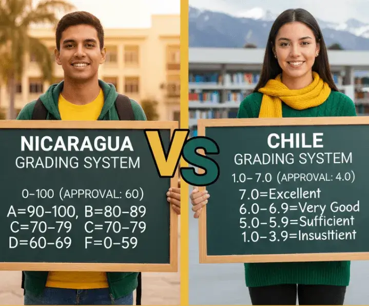 Sistema de notas de Nicaragua vs. sistema de notas de Chile