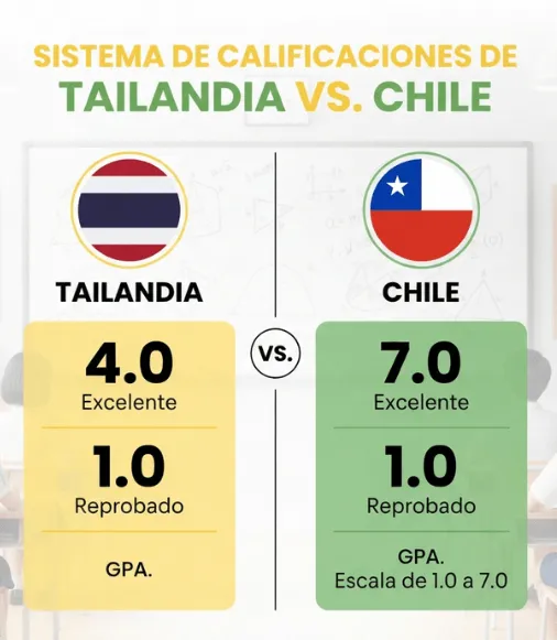 Sistema de notas de Tailandia vs. sistema de notas de Chile
