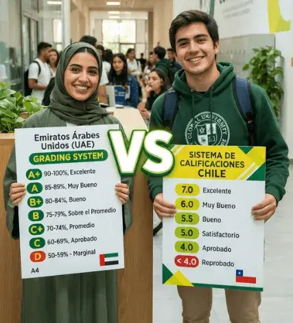 Sistema de notas de los Emiratos Árabes Unidos vs. sistema de notas de Chile