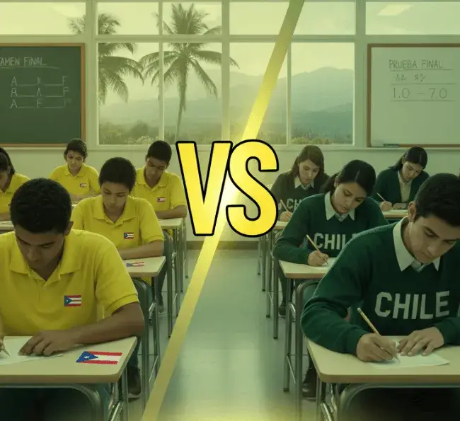 exámenes y estilo de evaluación en Puerto Rico vs Chile