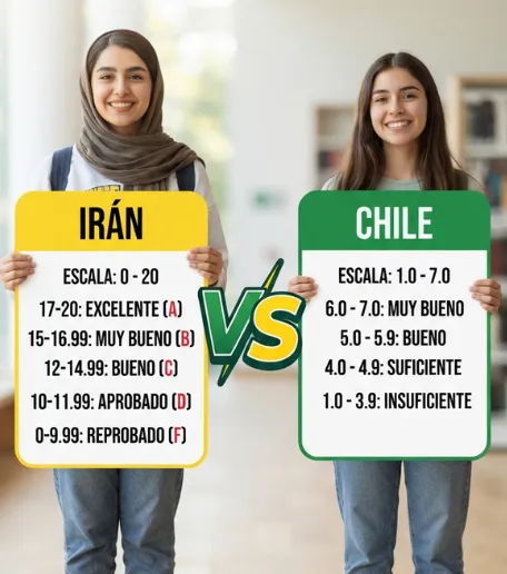 Sistema de calificación de Irán vs. sistema de calificación de Chile