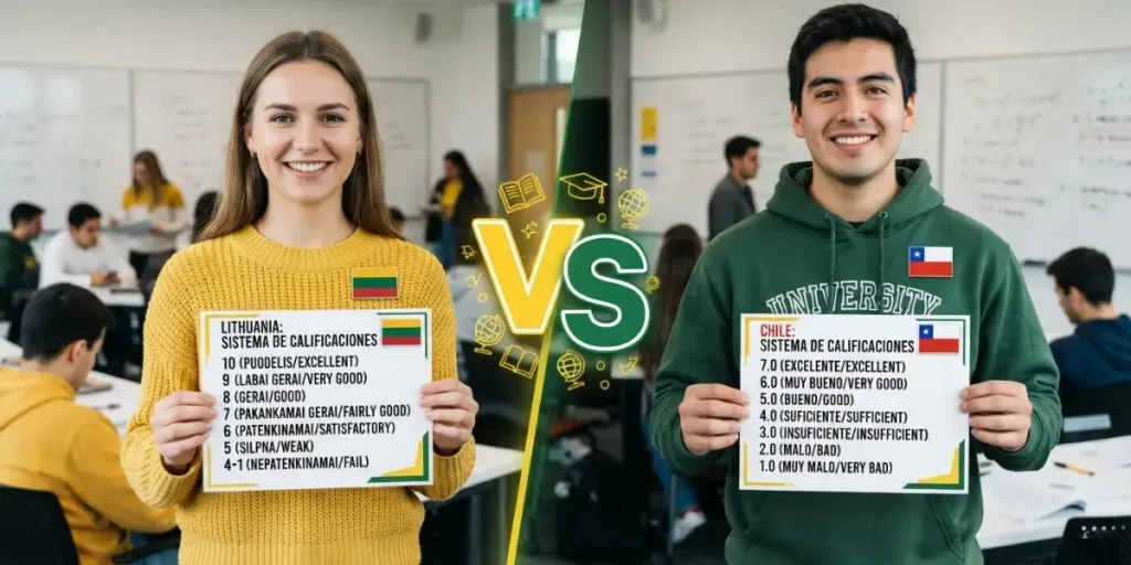 Sistema de calificaciones de Lituania vs. sistema de calificaciones de Chile