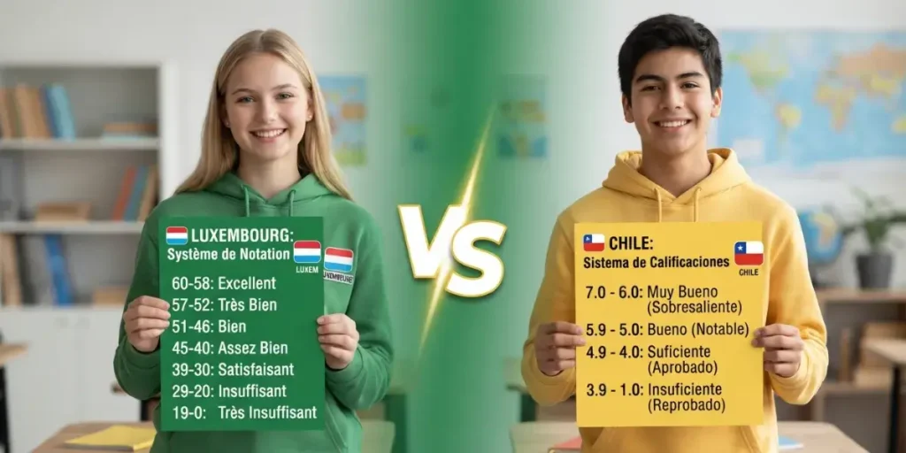 Sistema de calificaciones de Luxemburgo vs. sistema de calificaciones de Chile