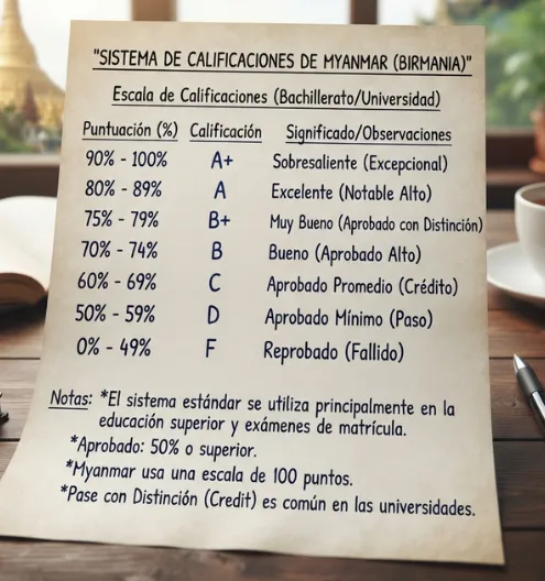 Sistema de calificaciones de Myanmar (Birmania)