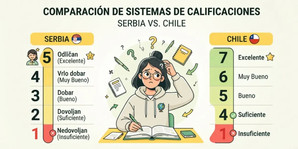 Sistema de calificaciones de Serbia vs. sistema de calificaciones de Chile