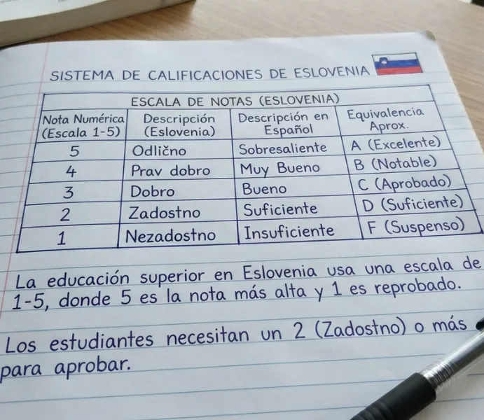 sistema de calificaciones de Eslovenia