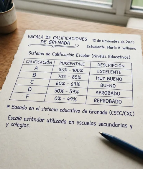 Explicación de la escala de calificaciones de Granada