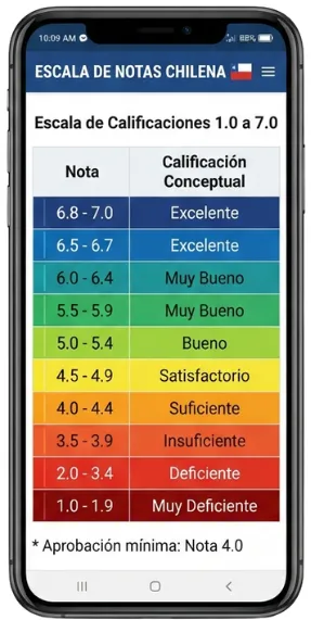 tabla de notas chilenas